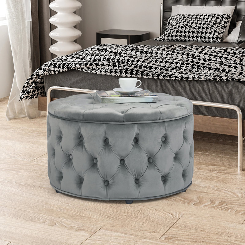 Round Velvet tufted storage ottoman retailer